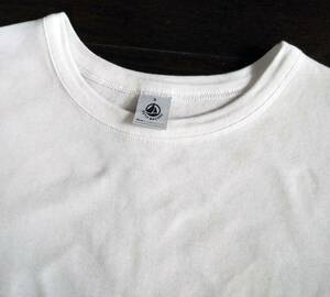 PETIT BATEAU プチバトー♪ロゴ入 白ホワイト 定番 クルーネック半袖Tシャツ S