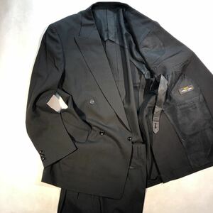 新品 定価3.6万円【サイズA6 L★NIKKE礼服】4Bダブルスーツ 漆黒フォーマル 背抜き ノーベンツ 2タック アジャスター付き ウール喪服