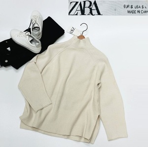 未使用品 /S/ ZARA ホワイト 長袖ハイネックセーター レディース タグ カジュアル トップス フェミニン 大人可愛い スリット デイリー ザラ