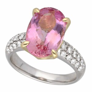 インペリアル ピンクトパーズ(6.728ct) ダイヤ(0.500ct) リング 日本サイズ約15号 #55 Pt900 K18YG 鑑別書