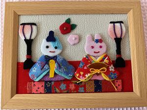 ちりめん　手作り　押絵　雛人形　うさぎ　猫　ハンドメイド　写真立て入り　季節の飾り物　節句