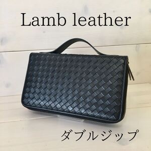 A31 新品　羊革　メンズ　ダブルジップファスナー　本革　ラムスキン　黒　ブラック　 オールブラック