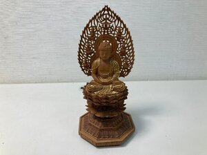 【★13-89】■中古■座弥陀 白檀 八角台座 2.5号 仏像 金箔 現状品（6880）