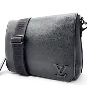 1円 【希少品】LOUISVUITTON ルイヴィトン アエログラム シルバー金具 メッセンジャーバッグ ショルダーバッグ シボレザー ブラック メンズ