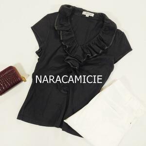 ナラカミーチェ カットソー サイズ0 XS ブラック 黒 襟フリル 半袖