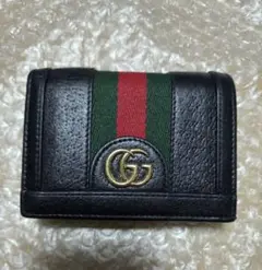 Gucci 二つ折り財布 黒 レザー GGロゴ オフディア