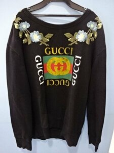 ◆グッチ GUCCI 475532 X5U88 フラワー装飾オールドロゴバックスタッズスウェット 花柄 トレーナー Lサイズ 中古◆5692