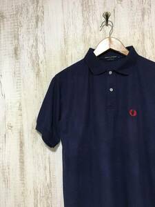 597☆【ワンポイントロゴ ポロシャツ】FRED PERRY フレッドペリー 紺 L