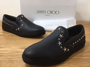 MWD08035◆新古品◆ ジミーチュウ JIMMY CHOO GROVE ソフトカーフ ブラック スタースタッズ スリッポン 28cm