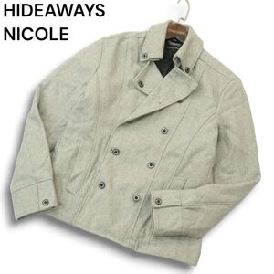 HIDEAWAYS NICOLE ハイダウェイ ニコル 秋冬 中綿★ メルトン ウール 返し衿 Pコート ジャケット Sz.50 メンズ 灰　A4T13112_C#N