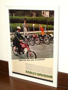 1968年 USA 60s 洋書雑誌広告 額装品 Harley Davidson M65 ハーレー (A4size)/検索用 M50 aermacchi アエルマッキ 店舗 ガレージ 看板 装飾