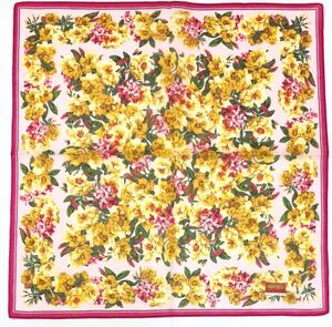 高田賢三 「 KENZO」花柄ハンカチ 46×46cm 日本製 綿100％ 薔薇柄 バラ イエロー×ピンク 昭和レトロ