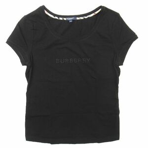 美品 バーバリー ロンドン BURBERRY LONDON ビーズ装飾 ロゴ Tシャツ カットソー 半袖 クルーネック ストレッチ 2 黒 レディース /BLM5