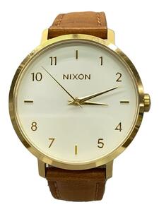 NIXON◆クォーツ腕時計/アナログ/レザー/WHT/BRW/SS/THE ARROW LEATHER