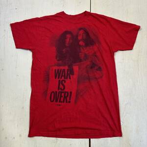 バンドTシャツ　ジョンレノン　オノヨーコ　WAR IS OVER レッド　レディースＬサイズ 希少！