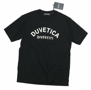 大人のラグジュアリーTシャツ！【 DUVETICA / デュベティカ (伊 】ブランドロゴと「DIVERTITI」がアクセントな ブラックＴシャツ XLXXL