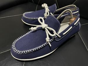 美品 COLE HAAN コールハーン C13444 8M≒25.5cm デッキシューズ ドライビングシューズ モカシン キャンバス NVY メンズ カジュアル 春夏