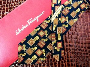 ♪今週の特売980円～♪0938♪良品【Ferragamo】フェラガモ【ライオン ゾウ 豹 柄】ネクタイ♪