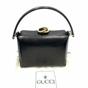 GUCCI グッチ ショルダーバッグ ターンロック スクエア オールレザー 本革 ブラック 金具 オールドグッチ