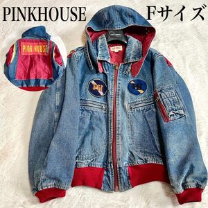 PINKHOUSE ピンクハウス フード ワッペン デニムジャケット Gジャン ブルゾン オーバーサイズ