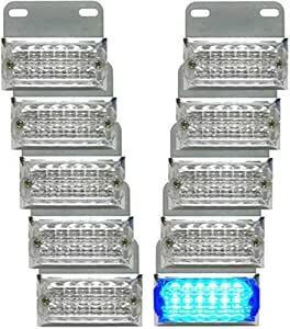 トラック用 サイド マーカー 角型 12 LED 24V 用 クリアレンズ 汎用 10個 セット イエロー/ブルー/ホワイト (ブ