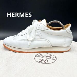 1円 【美品】 HERMES エルメス 【王者の貫禄】 クイックスニーカー メンズ ローカット スニーカー シューズ 靴 Hロゴ ホワイト 27.5cm相当