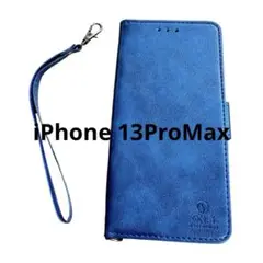 ✴️iPhone 13ProMax 手帳型 レザーケース ネイビー ストラップ