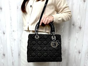 極美品 Christian Dior クリスチャン ディオール レディディオール ハンドバッグ ショルダーバッグ デニム×レザー 黒 2WAY 78963