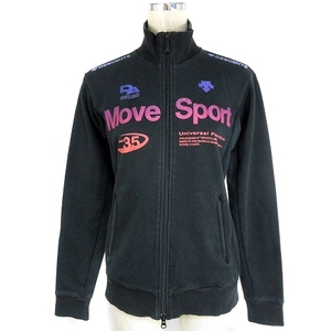 デサント スポーツウェア ジャケット ジャージ スタンドカラー 長袖 ジップアップ 薄手 プリント 0 黒 ブラック アウター /BT レディース
