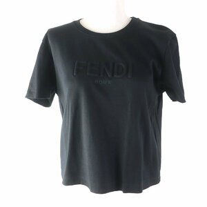 美品★FENDI フェンディ 21年製 FS7389 コットン100% エンボスロゴ入り クロップド 半袖Ｔシャツ ブラック S 伊製 正規品 レディース