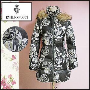 【EMILIO PUCCI /エミリオプッチ】総柄　ダウンコート　イタリア製　防寒　フード　2way　上質　冬　ジップアップ　匿名発送