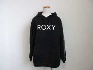 (60302)ROXY　ロキシー　レディース　スウェット　パーカー　プルオーバー　プルパーカー　ロゴ　ブラック　L　USED