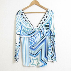 美品 EMILIO PUCCI エミリオプッチ 総柄 マーブル柄 長袖 ブラウス カットソー 44 マルチカラー