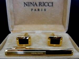 ◎№4074◎■新品■ニナリッチ【NINA RICCI】【ゴールド】■カフス＆ネクタイピン セット♪