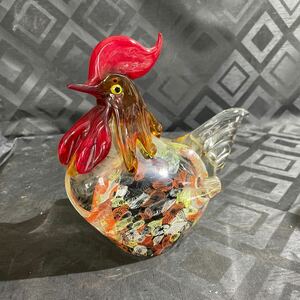 多色オンドリ 置物 鶏 ガラス ミニチュア 和風　インテリア　オブジェ レトロ 鳥 アンティーク 工芸品 飾り