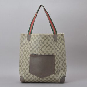 1円 GUCCI オールドグッチ GGスプリーム トートバッグ シェリーライン PVC レザー ベージュ ブラウン A4 肩掛け ヴィンテージ 鞄 Mk.d