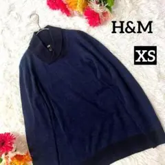 H&M トップス　XS ネイビー　シンプル　　綺麗めスタイル　　おしゃれ　柔らか