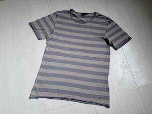 美品 イタリア製 BURBERRY バーバリー カットソー Tシャツ ボーダー 総柄 コットン 半袖 M ベージュ グレー TSHIRT BORDER ▼0134