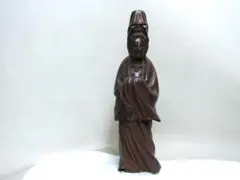 【木彫り　観音立像　時代色古色味　仏教美術】◆佛　仏　インテリア　骨董古美術