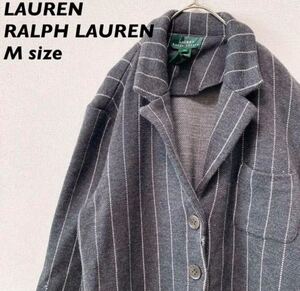 ローレンラルフローレン　テーラードジャケット　ニット　ストライプ　ウール　Mサイズ　LAUREN RALPH LAUREN グレー