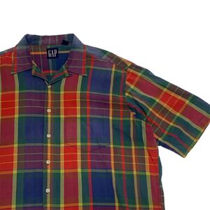 希少 90s ビンテージ Old GAP チェック柄 半袖シャツ オープンカラー オールドギャップ マドラス 開襟 1990年代