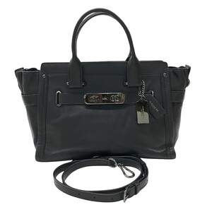 【1円】COACH コーチ 37732 スワッガーキャリー 2WAYハンドバッグ レザー ブラック系 [240101325815]