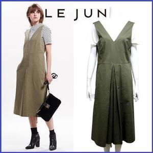 美品 16AW 定価13,200円 ルジュン LE JUN le dress ツイルVネックサロペット オーバーオール シンプル 大人可愛い F カーキ系