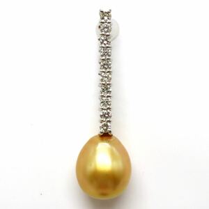 1円〜!!▼K18 天然ダイヤモンド/ゴールデンパールペンダントトップ▼N約3.9g diamond 南洋白蝶真珠 pearl pendant jewelry EC9/EC9