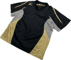 MIZUNO ☆ 春夏 ウィンドジャケット 半袖 ナイロンシャツ Tシャツ グレー ゴールド ブラック M サッカー フットサル 定番 ミズノ■CD259