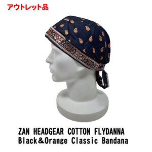 【長期保管品！売り切り特価！】ZAN HEADGEAR　FLYDANNA　Cotton Black&Orange Classic Bandana