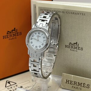 1円～/HERMES/エルメス/クリッパー/CL4.210/3針/デイト/シルバーカラー/箱・付属品付/クォーツ/レディース腕時計/難あり/ジャンク/T032