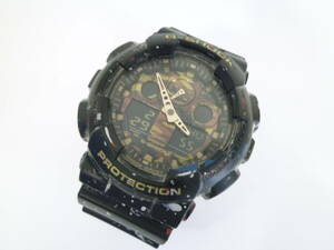 61664◆CASIO/カシオ G-SHOCK/Gショック GA-100CF メンズ クォーツ 腕時計 ブラックカラー 迷彩文字盤 デジアナ◆