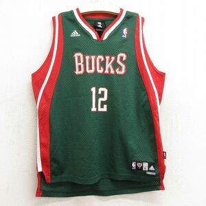 古着 アディダス adidas タンクトップ キッズ ボーイズ 子供服 NBA ミルウォーキーバックス ルックバアムーティ 12 メッシュ地 Vネック 緑