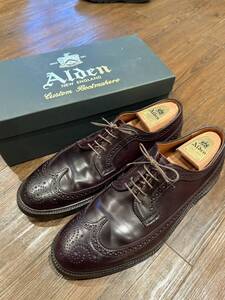 極美品 ALDEN 975 ロングウイングチップ 12E シェルコードバン #8 バーガンディ バリーラスト オールデン 大きいサイズ